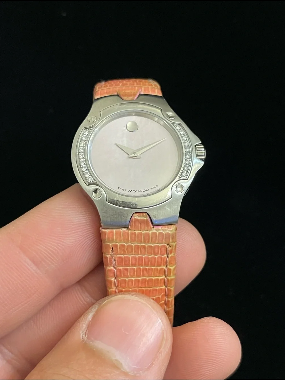 Ladies Movado SE Sports Edition Pink Dial Diamond Stainless Steel Watch 29mm